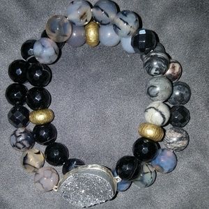 Silpada Stretch Hematite Druzy Sterling Silver